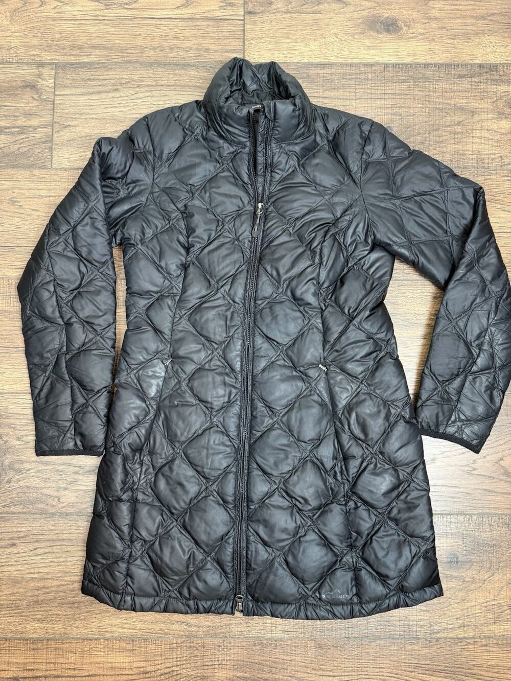 Eddie Bauer Women’s Black Quilted Goose Down Puffer EB 700 Jacket Mid-Length S